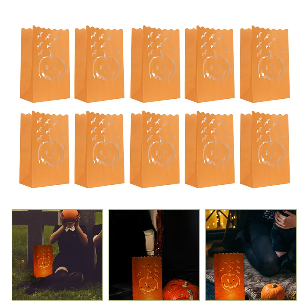 

10Pcs Pumpkin Bags Candle Luminary Bags Paper Lantern Bags Decor