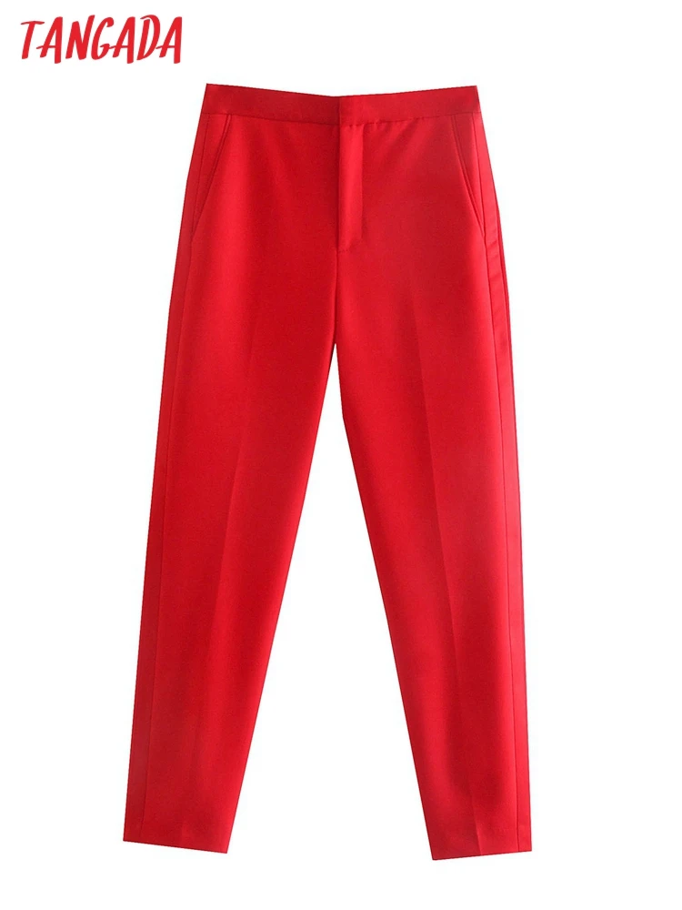 

Tangada 2022 New Women Red Party Suit Pants Trousers Pockets Office Lady Elegant Pants QD27