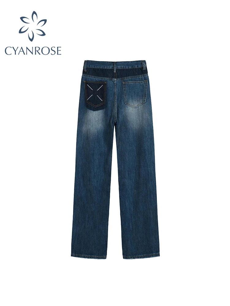 

Женские джинсы с завышенной талией, синие мешковатые джинсы Y2k в уличном стиле 1920-х годов, прямые широкие брюки из денима, модная винтажная о...
