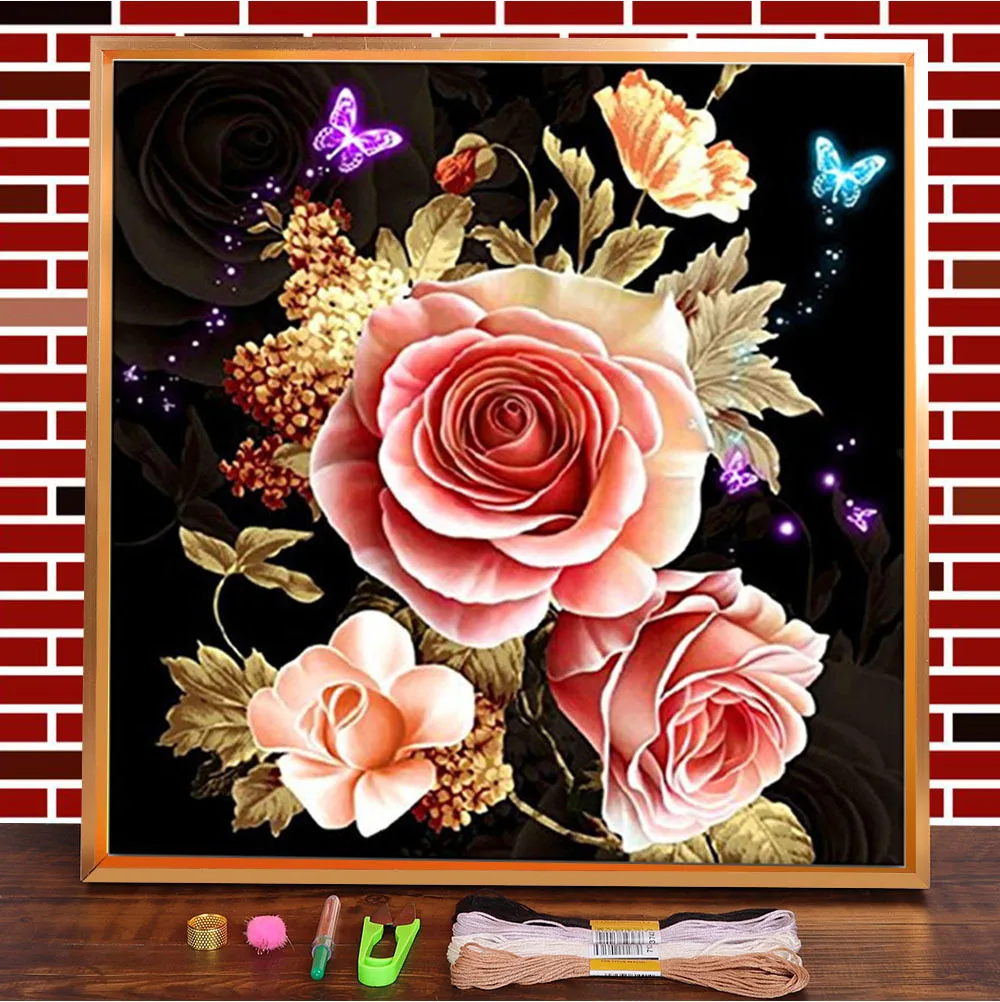 Цветочная раскрашенная ткань с вышивкой крестом 11CT в стиле "сделай сам" с образцами вышивки и набором ниток DMC. Рукоделие, вязание. Акции.