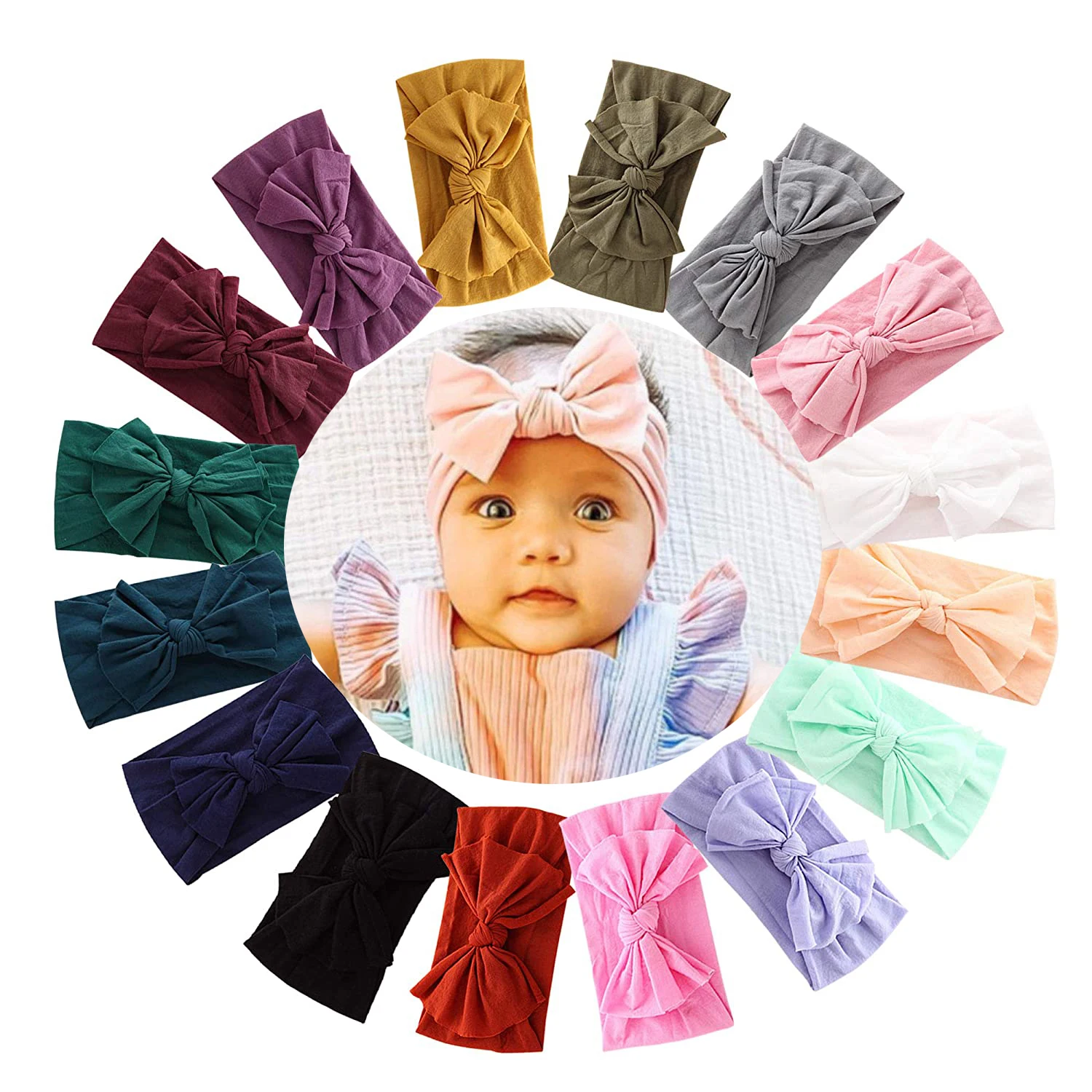 

3/5Pcs/set Soft Nylon Headbands Hair Bows Knotted Elastics For Baby Girls Newborn Infant Toddlers Kids Solid Hair Accessories