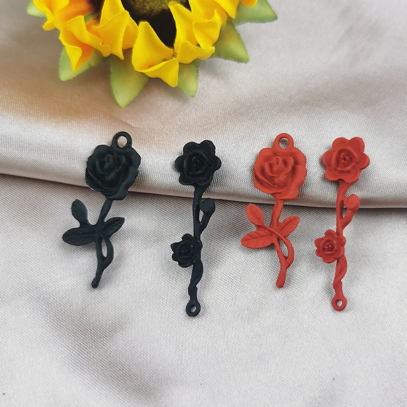 

MuhNa 10pcs Spray Paint Alloy Rose Flowers Enamel Charm For Jewelry Making Earring Pendant Diy Design Charms