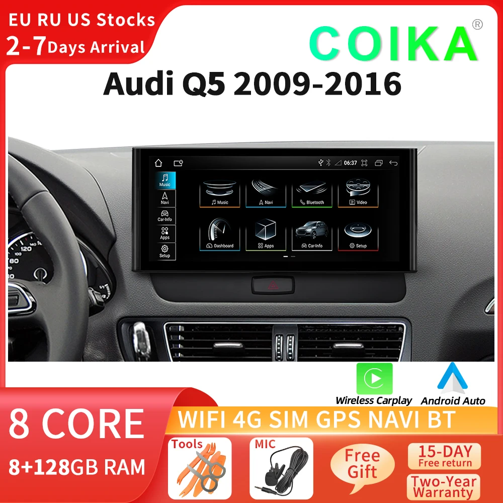 

COIKA Android Car Multimedia Radio Player For Audi Q5 2009-2016 WIFI SIM DSP Audio 360 Camera GPS Navi Screen HD 1920*720