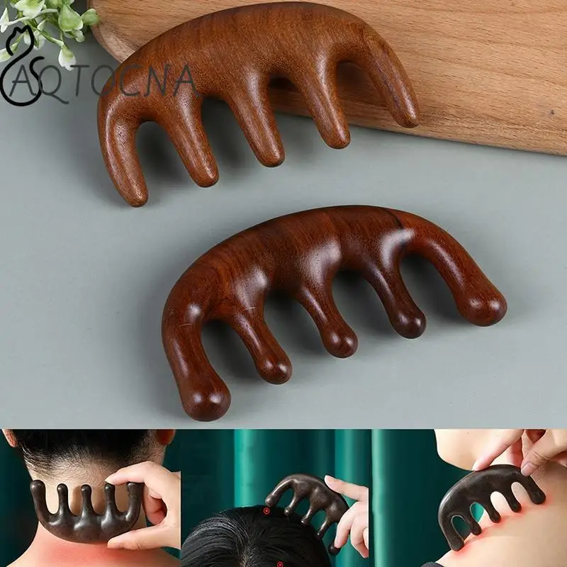 

1 шт., массажная гребень для меридианов, 5 зубьев, без рук, деревянная акупунктурная головка, гребень с широкими зубьями, массажная головка из сандалового дерева