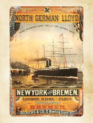 Декор 1884 морской плакат Северный немецкий Ллойд Нью-Йорк и Бреймень