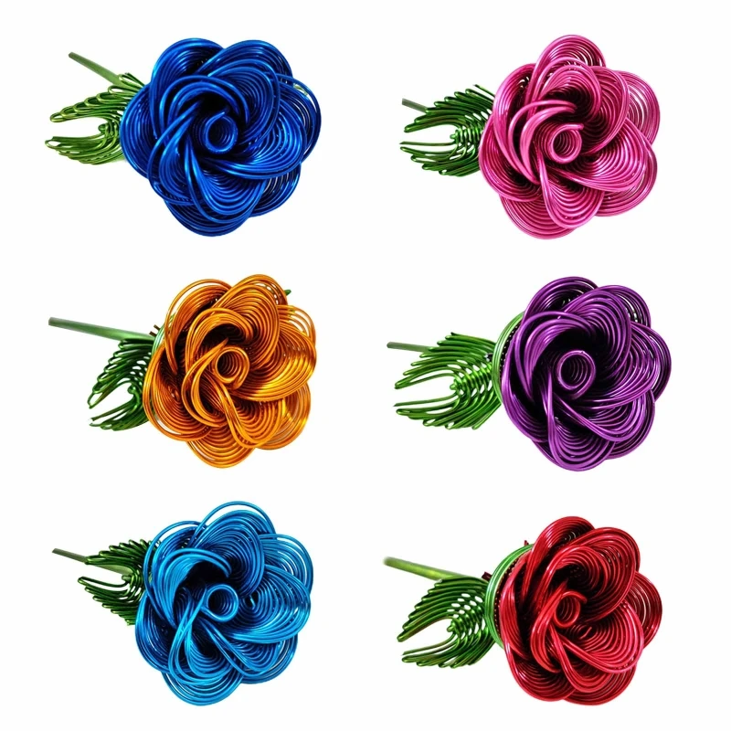 

Artificial Rose Flower Ornament Metal Aluminum Wire Valentine's Day Gift for Home Wedding Birthday Party Decoration Supplies