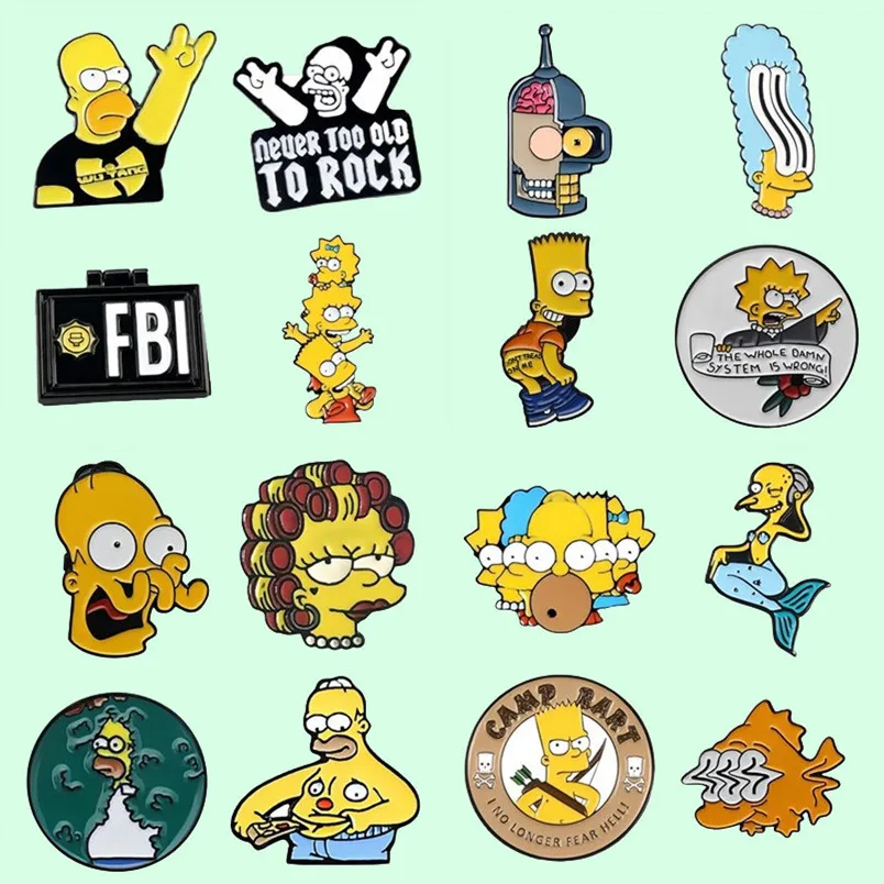 

American Animated Sitcom Simpsons Cartoon Anime Big Collection of Brooches Enamel Pin Denim Lapel Bag Metal Badge Jewelry Gift