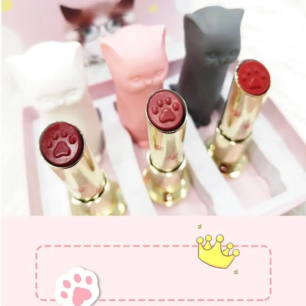 3 Pcs/Box Cartoon Cat Lipstick Makeup Cat Lip Stick  Set Waterproof Long Lasting Crystal Lipstick Moisturizing Lipstick Batom