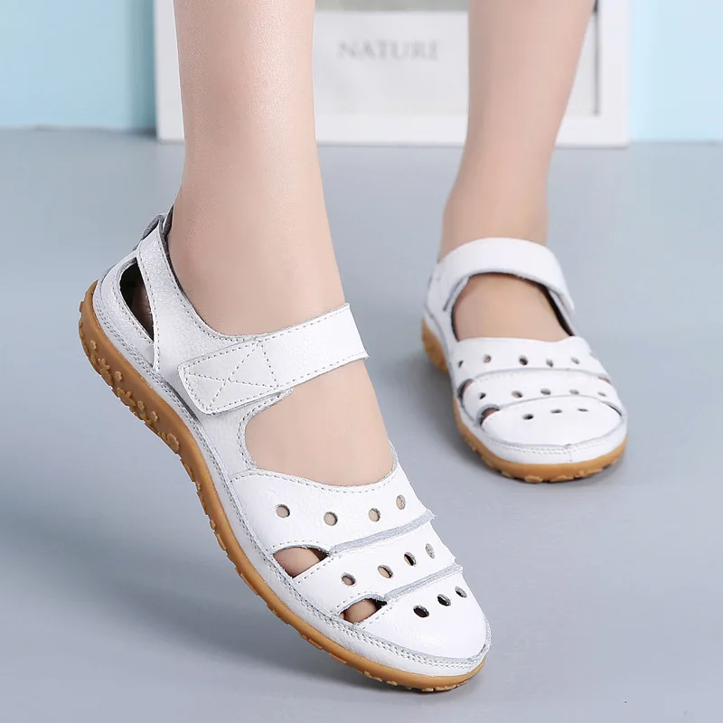 de mujer verano 2023 Women  Leather Hollow Out Summer Sandals Ladies Flats Breathable Slip on Loafers Fashion Female Soft Shoes