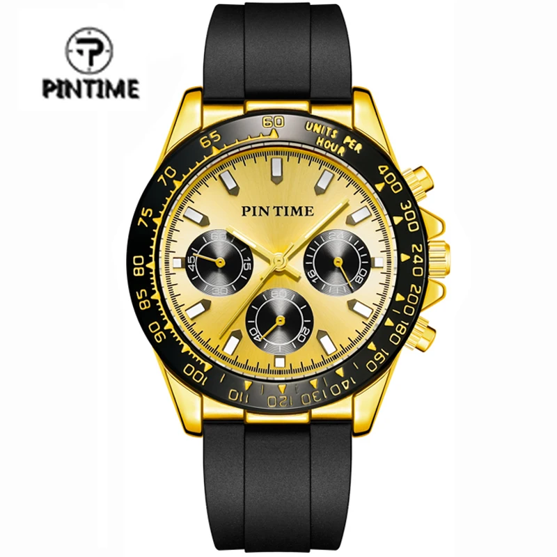 

PINTIME Mens Chronograph Watches Luxury Sports Watch Men Silicone Strap Quartz Business Man Clock relogio masculino