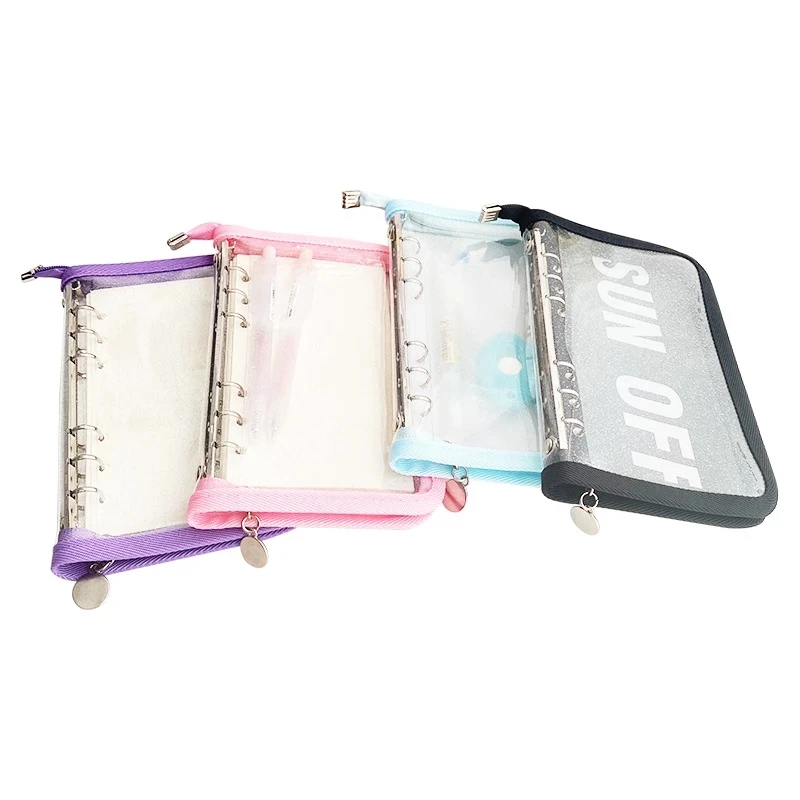 

A6 Glitter Soft Shell Binder 6 Ring Cover PVC Budget Notebook with Zipper Sparkling Cash Budget System Journaling Planner