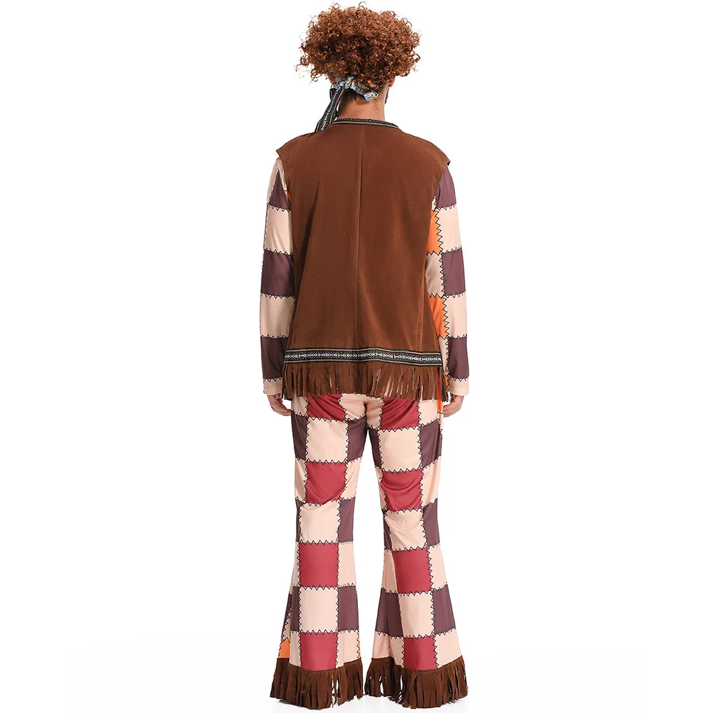 Мужские Ретро костюмы на Хэллоуин в клетку стиле хип-хоп диско хиппи певец