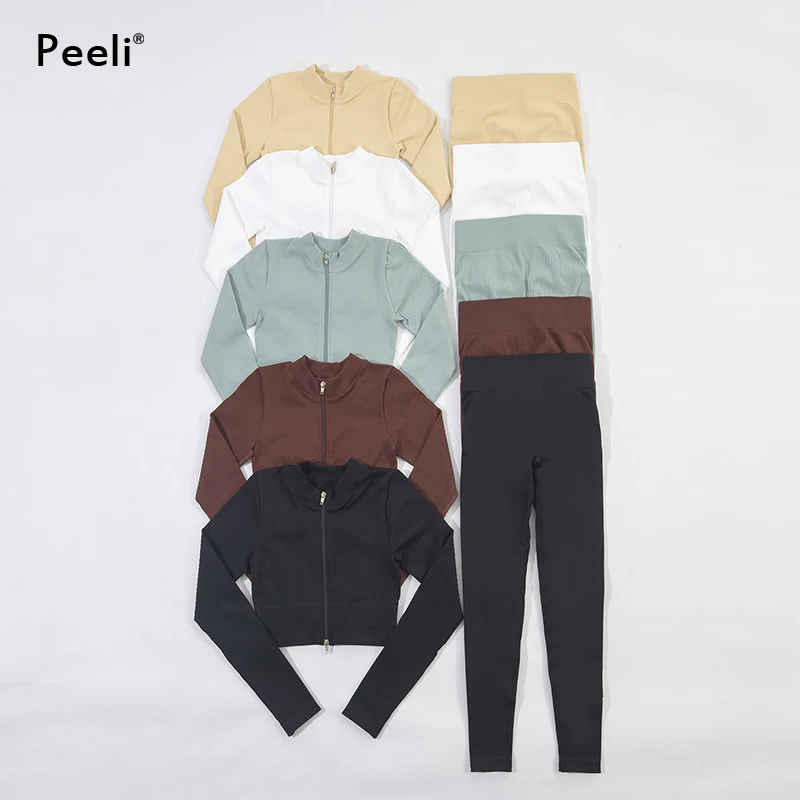 

Women Gym Set 2 Piece Sport Suit Seamless Yoga Set Fitness Gym Clothing Zipper Crop Top Seamless Leggings Workout Sport Sets