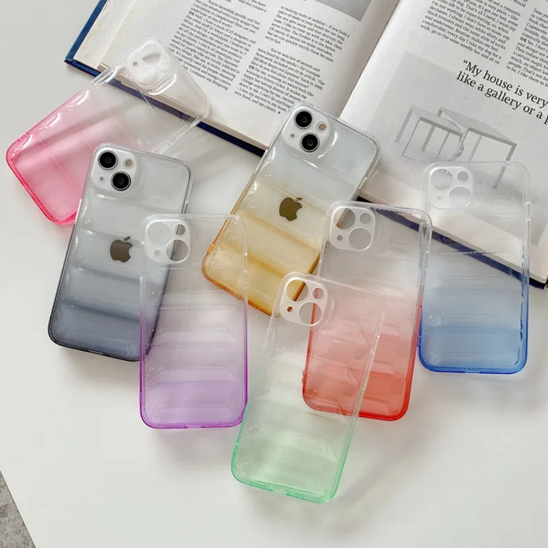 

Transparent Candy Gradient Down Puffer Case For iPhone 13 12 11 Pro Max Soft Silicone Cover for iphone XR XS 7 8 Plus SE2020