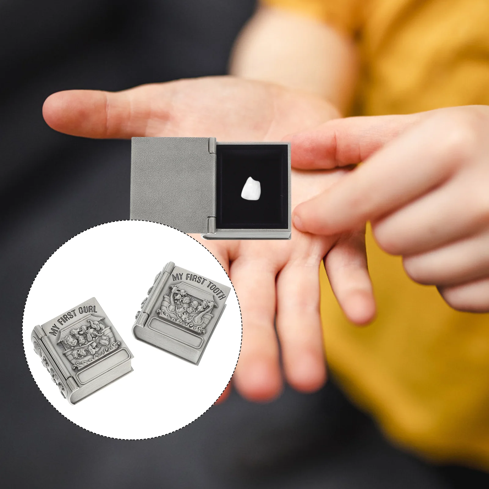 

2 Pcs Baby First Tooth Cases First Curl Storage Boxes Metal Keepsake Organizers