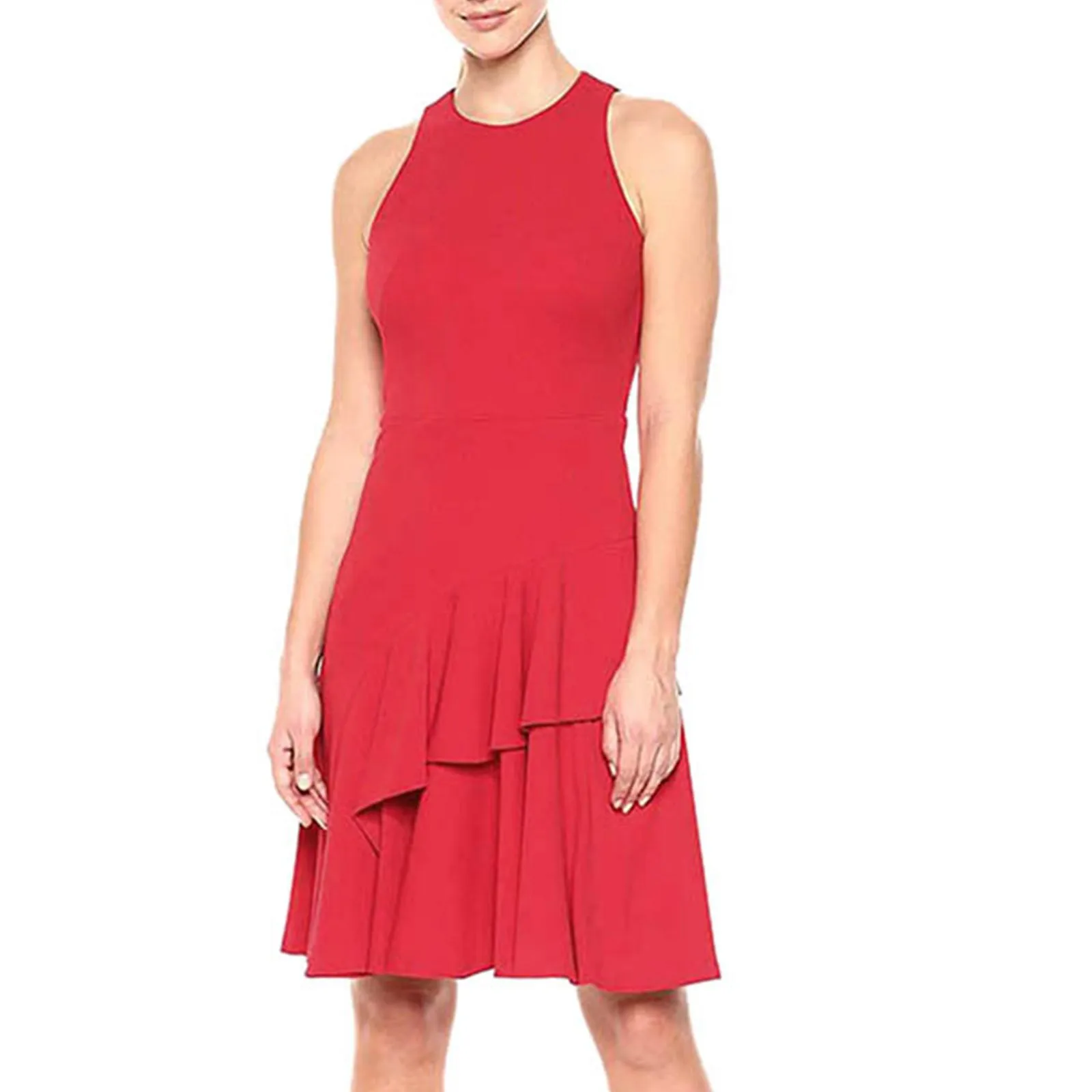 

Женское платье-рубашка с круглым вырезом, без рукавов