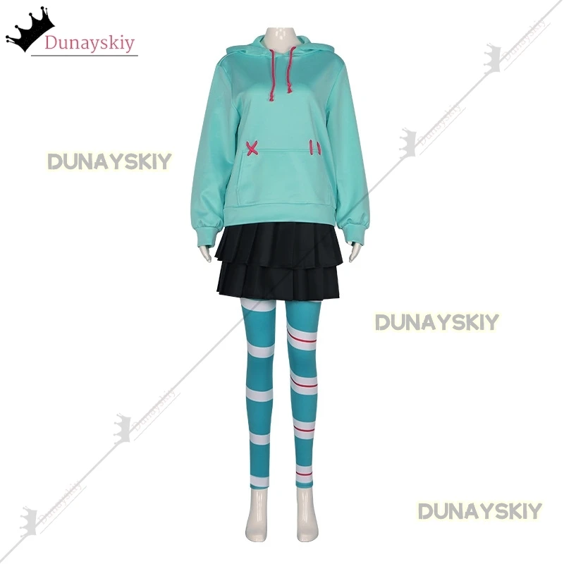 Костюм для косплея Vanellope Von Schweetz толстовки с капюшоном девочек юбка парик
