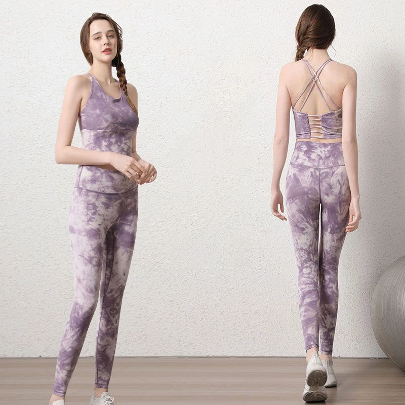 

Women Tie Dye Two Piece Set Yoga Set Workout Leggings Push Up Pants Gym Clothes Fitness Sports Bra Yoga Tracksuit Sportswear