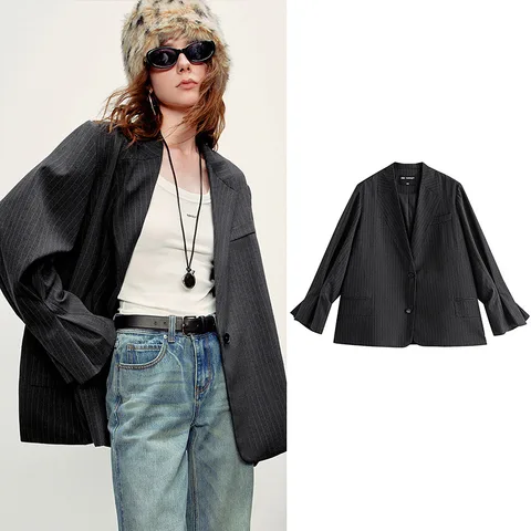 TOYOUTH женский пиджак 2026 темно-серый полосатый