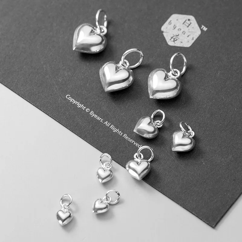 1PC 925 Sterling Silver Heart Shape Spacer Beads for DIY Bracelet Necklace Making Fine Jewelry Finding