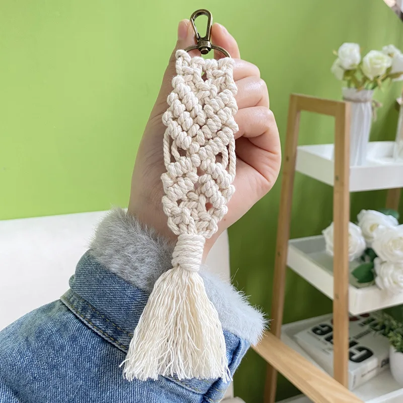 

Boho Macrame Keychains for Women Hand-woven Bag Charms with Tassels Handcrafted Accessory for Car Key Purse Decor Jewelry Gift