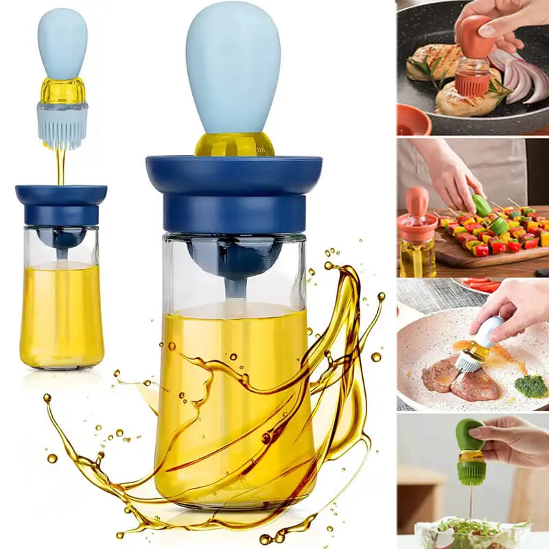 

BBQ/Kitchen Glass Oil Bottle Silica Gel Oil Brush Sauce/Vinegar BBQ Condiments Container Easy To Clean Kitchen Seasoning Brush