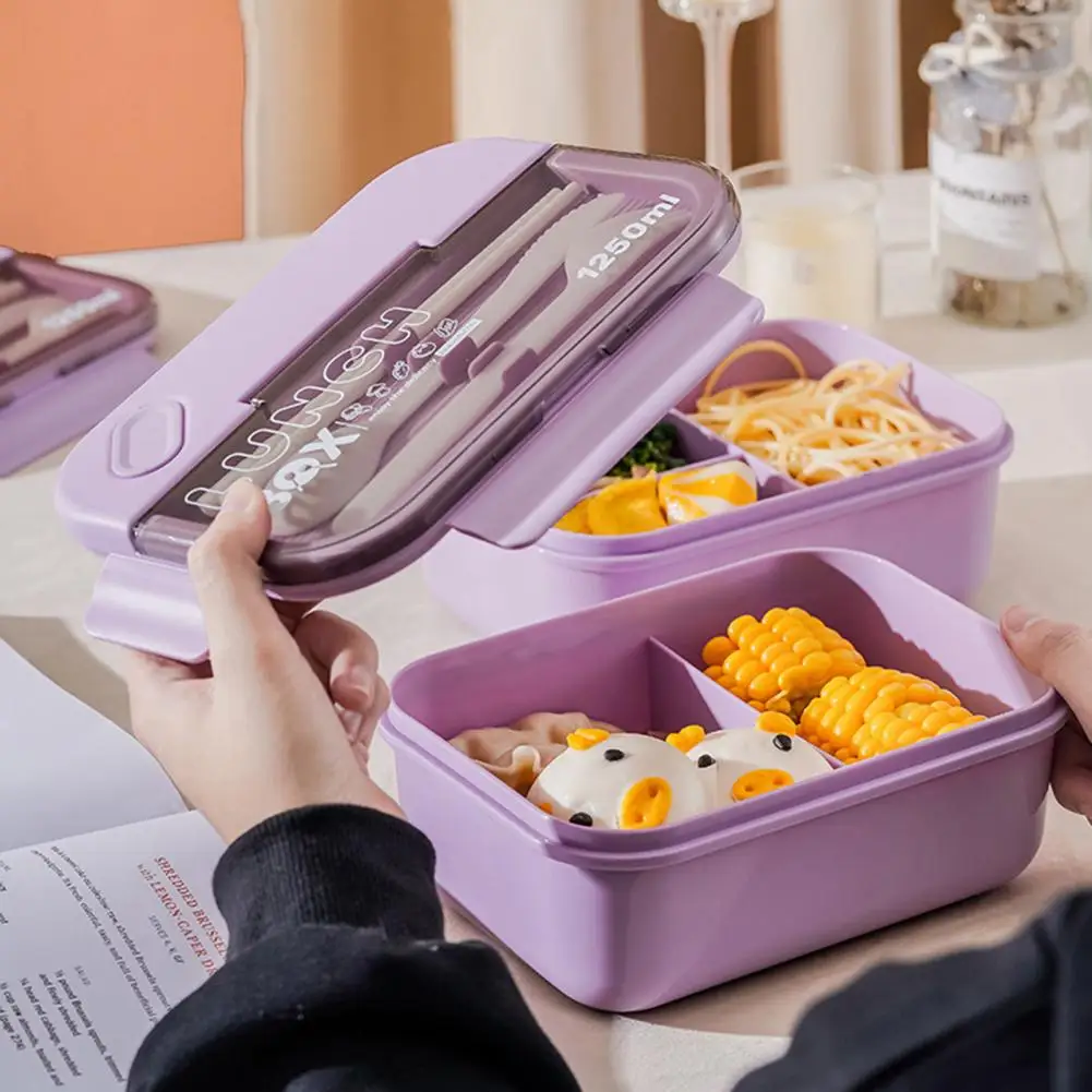 Convenient Lunch Box with Tableware Reusable 3 Compartments Bento Case  Lunch Container    Lunch Box images - 6