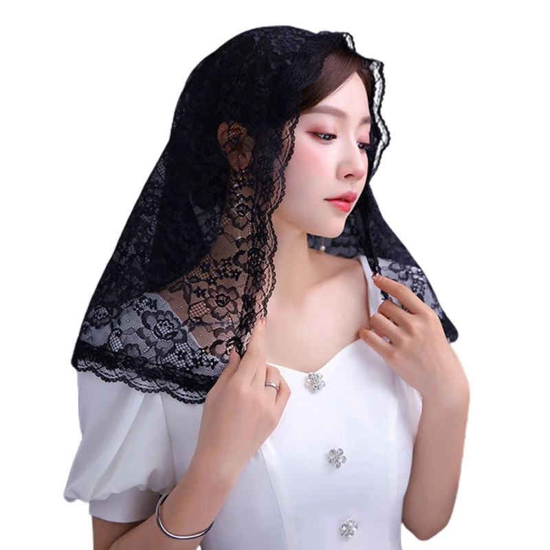 

Lace Shawl Mantilla Veil Lightweight Tassel Scarf Floral Shawls and Wraps for Women Latin Mass Veil for Bride 2 Colors