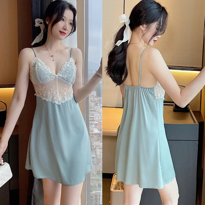 

Ажурная кружевная ночная рубашка на бретелях, пикантная Женская одежда для сна, интимное белье, новинка сезона весна-лето, тонкая ночная руб...