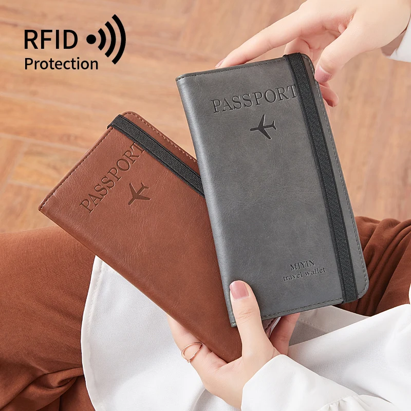 Women Men RFID Vintage Business Passport Covers Holder Multi-Function ID Bank Card PU Leather Wallet Case Travel Accessories