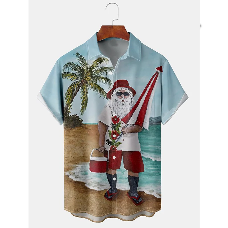 

Badassdude Christmas Santa Printing Men's Casual Short Sleeved Shirt