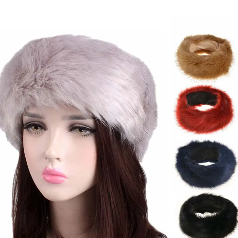 

Solid Color Ear Warmer Ski Cap Headwrap Winter Warm Thick Hairbands Fluffy Russian Faux Fur Headband Wide Handmade DIY Outdoor