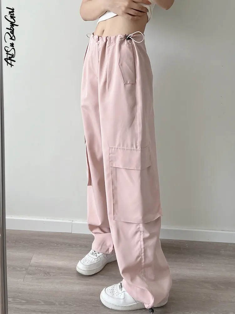 

Брюки-карго Женские Мешковатые на шнуровке, модные брюки с завышенной талией в стиле хип-хоп, бриджи с широкими штанинами