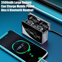 tws earphone bluetooth wireless hd mirror screen led display earphones with 3500mah charging box 9d hifi stereo earbud headset
