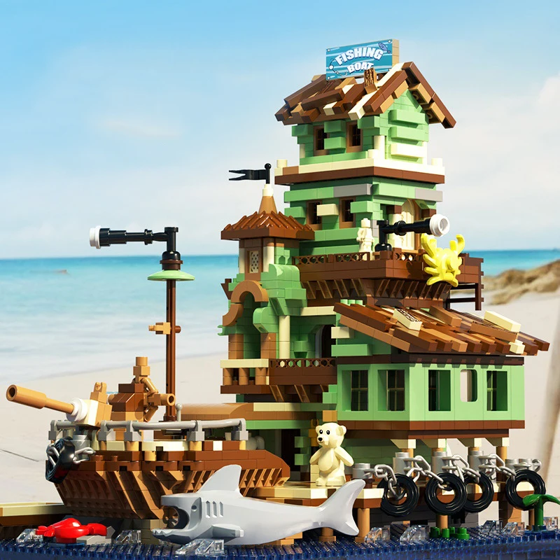 Рыболовная деревня кабина микро-строительные блоки вид на улицу город