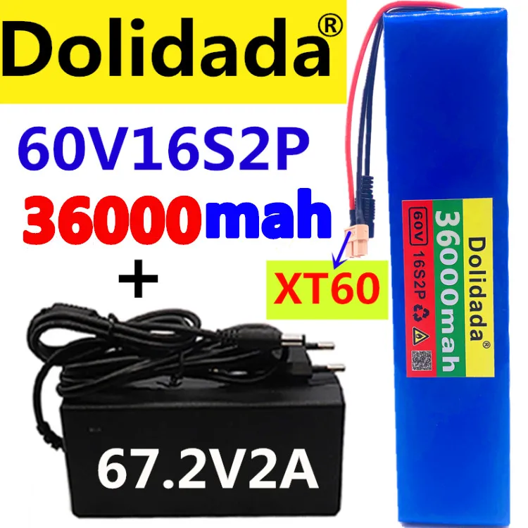 

60V 16S2P 36Ah 18650 Li-ion Battery Pack 67.2V 36000mAh Ebike Electric bicycle Scooter with BMS 1000Watt XT60 + charger
