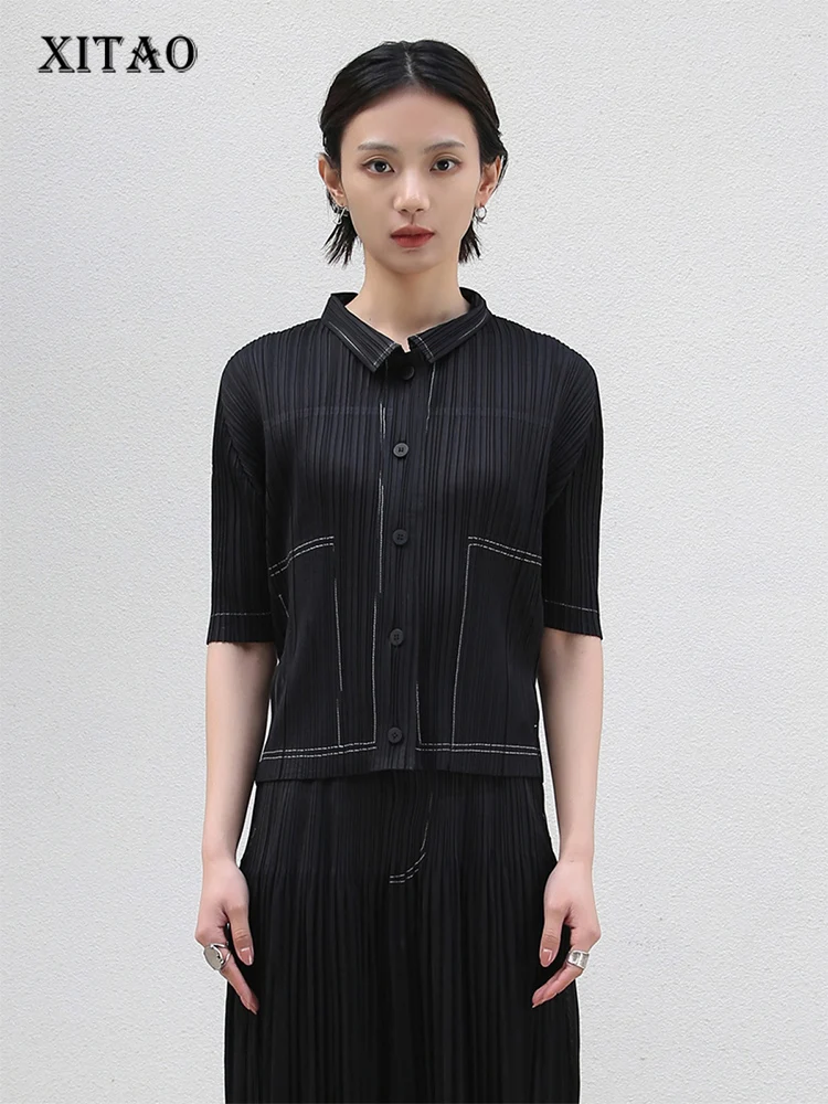 

XITAO Single Breasted Solid Shirt Women Personality Fashion Loose Short Sleeve Shirt Korea 2023 Summer New Arrival WLD11418