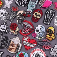 punk patch iron on patches for clothing rose skull rock badge diy embroidered patches on clothes jacket applique sewing stickers