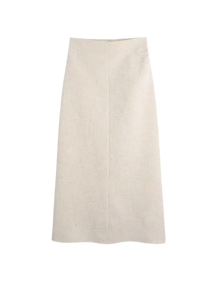 

Nlzgmsj ZBZA Spring A-line Women Midi Skirt High Waist Package Hips Zippers Solid Female Skirts 2022 Elegant Lady Bottoms 202203