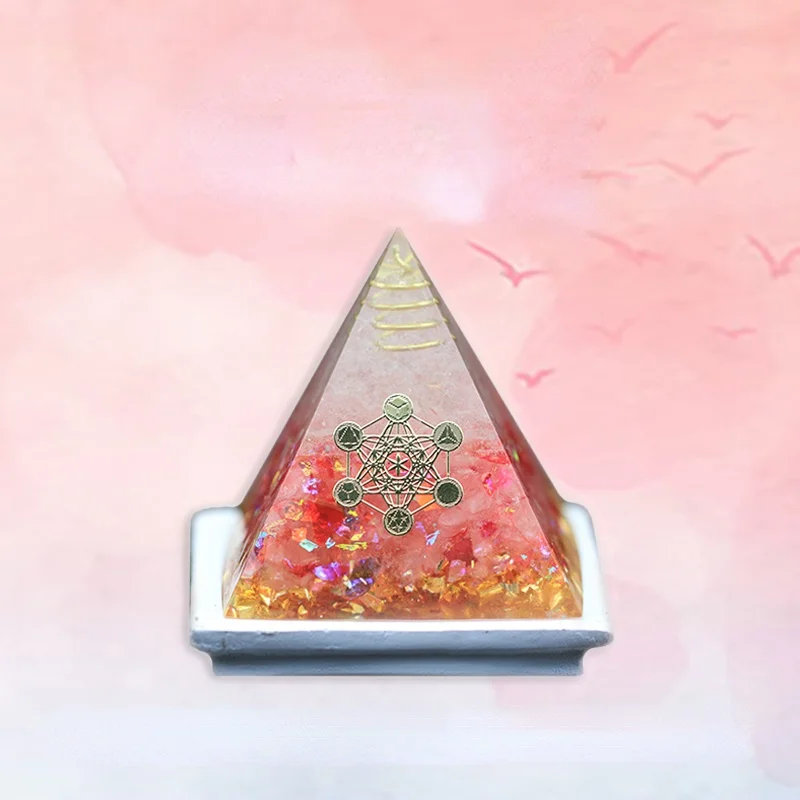 

Handmade Orgonite Pyramid Pink Crystal Energy Yoga Healing Meditation Orgone Pyramid EMF Protection Bring Peach Blossom Luck