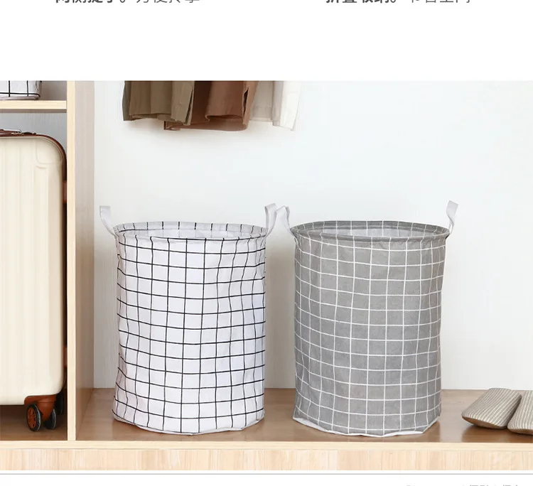 

Household large cloth dirty clothes basket toy storage barrel cotton linen dirty clothes storage basket foldable storage basket