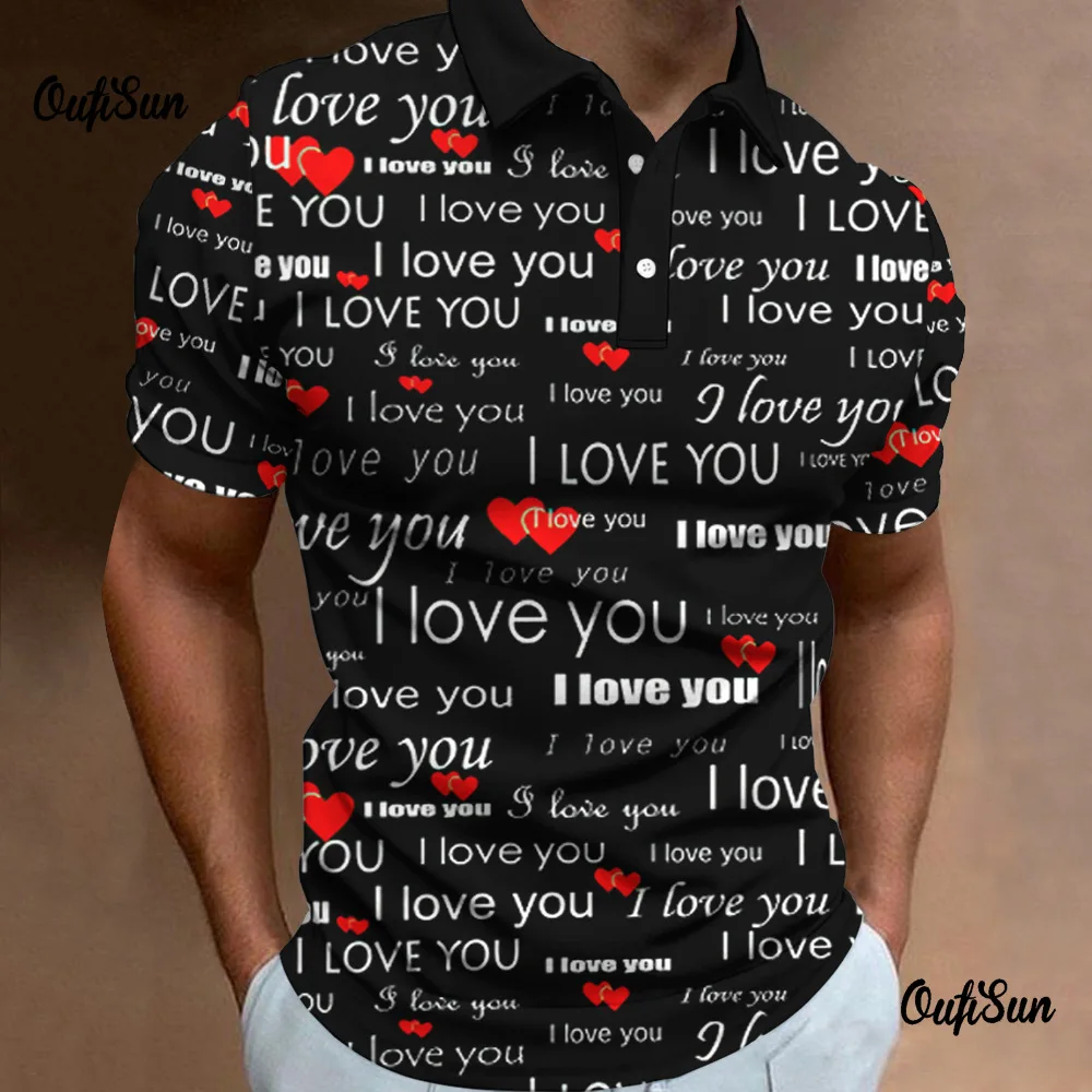Модные мужские поло-поло в стиле хип-хоп с узором Love Heart футболки больших размеров
