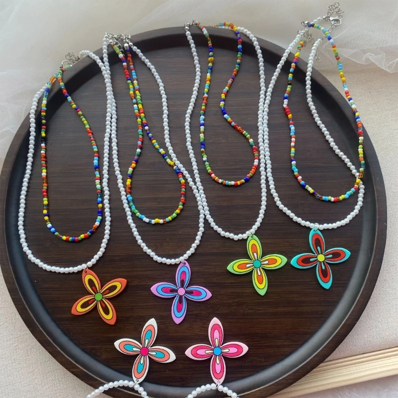 

Bohemian Beaded Necklace Summer Double-Layer Necklace Hawaii Beach Necklace