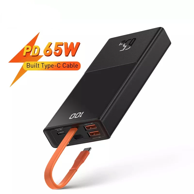 

Новый внешний аккумулятор 20000 мАч PD 65 Вт 2023, быстрая зарядка, портативный аккумулятор со встроенным кабелем, пауэрбанк для iPhone 12 Pro, Xiaomi, Huawei ...