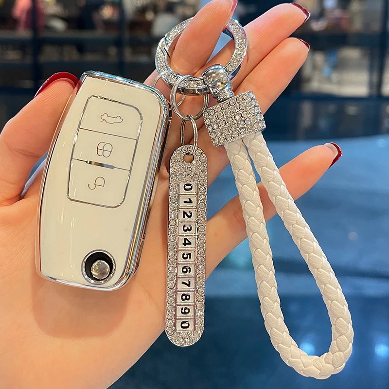 

Leather Rope No. Car Key Case Cover for Ford Fiesta Mk8 3 7 Puma Focus 2 3 MK2 4 Mondeo Mk5 4 Explorer Ecosport Bronco Mustang