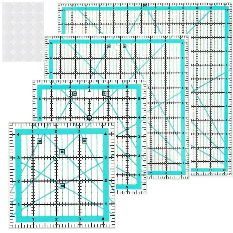 

Линейки для квилтинга 4 квадратные линейки, Стёганые шаблоны (4,5/6/9.5/12 дюймов), зеркальная линейка для резки акриловой ткани