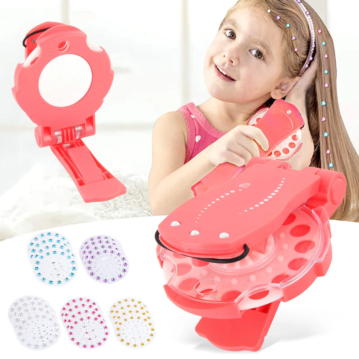 

Decoration Deluxe Set Kids Girls Makeup Play Toy 300 Gems Diamond DIY Hair Styling Tool Sticker Drill Set for Hair Clothes Toys