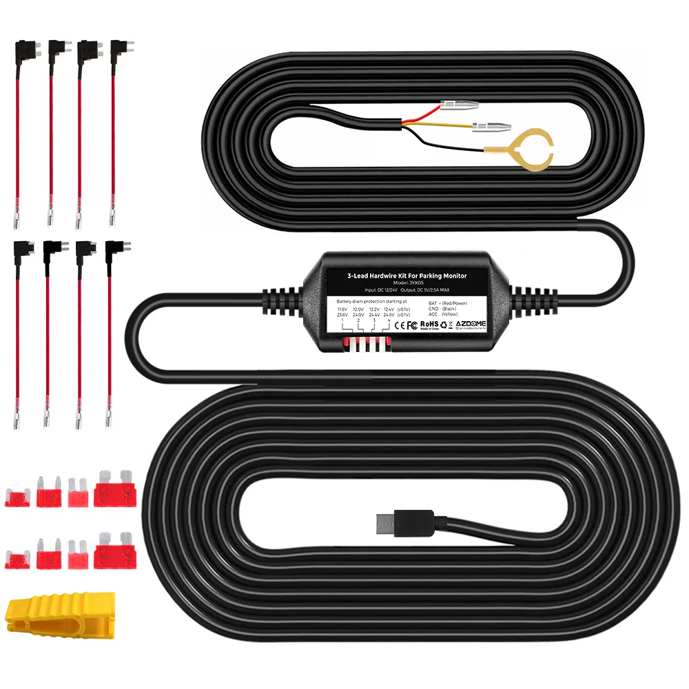 

JYX05 Автомобильный видеорегистратор с жестким проводом и портом Type-C для LINGDU D500/LD06/LD05/LD02/AM100 Защита низкого объема 12 В-24 В вход 5 В 2,5 А