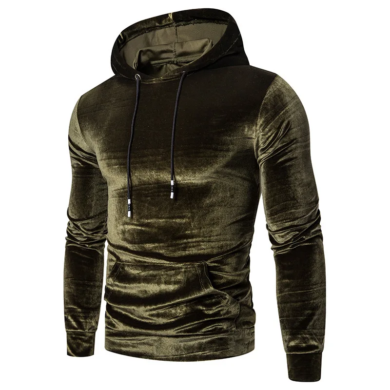 2023New men's Korean fashion trend high-end handsome slim fleece solid color hoodie men's bright face coat top