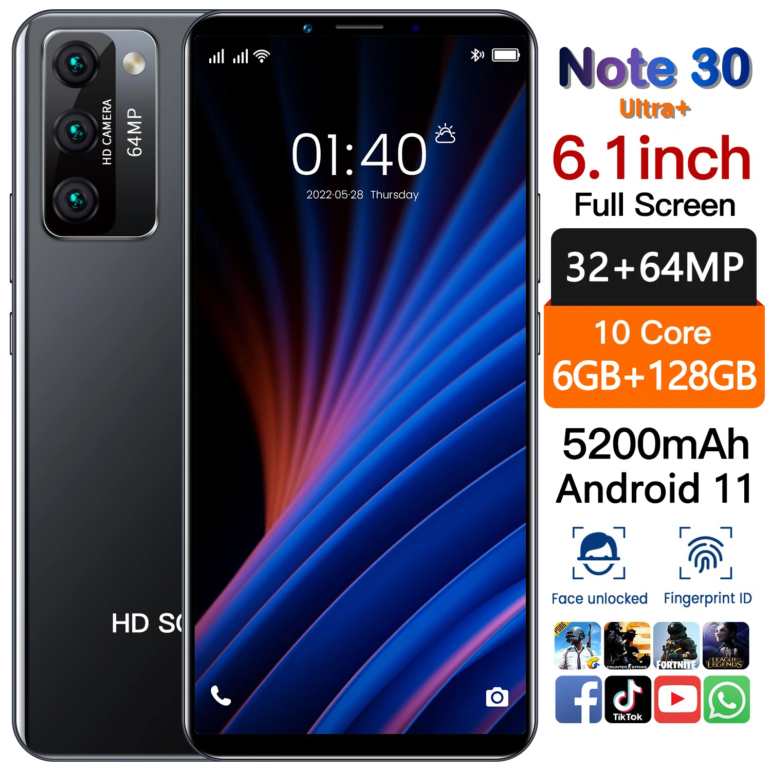 Смартфон Note30 6 ГБ ОЗУ Android Snapdragon 8 Core |